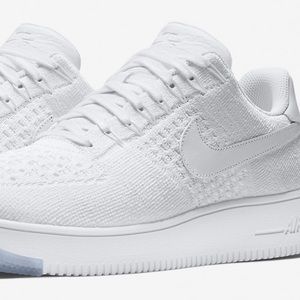 All White Flyknit Air Force 1. Sz 7 Wmns.